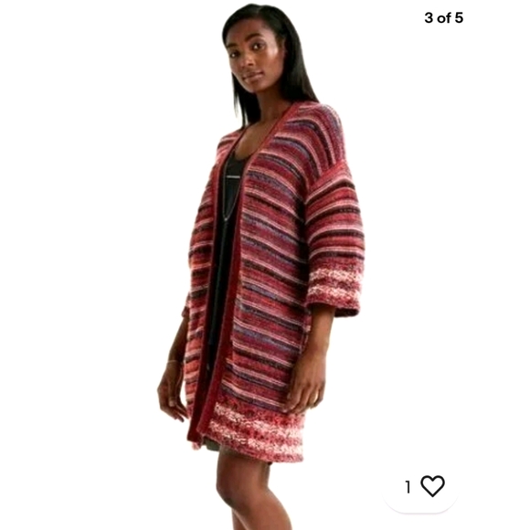 long tall sally Sweaters - Long Tall Sally Sahara Kimono Open Cardigan Red Striped Knit Boho Size L